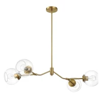 Jewel Four-Light Modern Farmhouse Chandelier with Clear Glass, Ceiling Hanging Light Fixture for Kitchen Island Dining Room, 36" L x 20" W x 8" H, Clear+Gold(m-9)