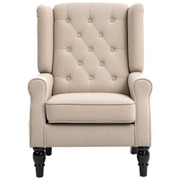 HOMCOM Wingback Accent Chair for Living Room, Button-Tufted Lounge Chair with Round Armrests and Wood Legs, Beige