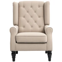 HOMCOM Wingback Accent Chair for Living Room, Button-Tufted Lounge Chair with Round Armrests and Wood Legs, Beige(m-1)