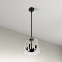 Modern Four Candle Lights Pendant with Sleek Black Finish, Clear Glass Shade, Ideal for Living Room, Bedroom, 13" L x 13" W x 11" H, Black+Clear(m-4)
