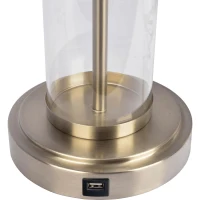 Luna Brushed Nickel Table Lamp with Clear Glass Body, Metal Base, Modern Elegance, 14" L x 14" W x 28" H, Silver+White(m-5)