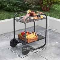 Outsunny Outdoor Grill Cart with Storage, 2-Tier Bar Cart on Wheels with Side Handle, Steel Frame for Indoor Outdoor, Black(m-3)
