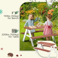 Outsunny Kids Picnic Table Set, Wooden Table & Bench Set, Kids Patio Furniture Outdoor Toys for Garden, Backyard, Aged 3-8 Years Old, Brown(m-6)