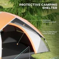 Outsunny 3000mm Waterproof Camping Tent for 2 Man, with Sewn-in Groundsheet and Carry Bag, Grey and Orange(m-4)