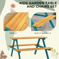 Outsunny Kids Outdoor Table Set Wooden Toddler Picnic Table & Benches for 4 Kids 3-8 Years Old, Easy Installation, Natural Wood(m-5)