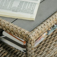 Outsunny 3 Pieces Patio Wicker Bistro Set, PE Rattan Coffee Table & Adjustable Recline Chairs Furniture Set with Cushions and Wood Grain Plastic Top, Khaki(m-12)