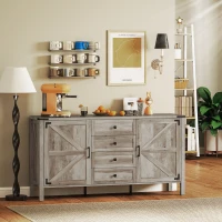 HOMCOM 59" Buffet Cabinet, Farmhouse Sideboard with Thick Top, 2 Barn Doors, 4 Drawers and 2 Adjustable Shelves, Grey(m-8)