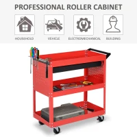 HOMCOM Tool Cart on Wheels, Utility Cart with Wheels, Ball Bearing Drawer, Storage Trays for Garage, Warehouse, Workshop, Red(m-7)