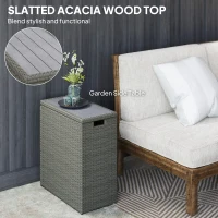 Outsunny 17-Gallon Small Deck Box, Wicker Outdoor Storage Box with Acacia Wood Top for Patio Cushions and Garden Tools, Gray(m-6)
