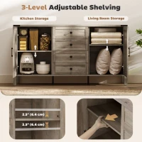 HOMCOM 59" Buffet Cabinet, Farmhouse Sideboard with Thick Top, 2 Barn Doors, 4 Drawers and 2 Adjustable Shelves, Grey(m-5)