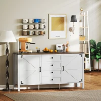 HOMCOM 59" Buffet Cabinet, Farmhouse Sideboard with Thick Top, 2 Barn Doors, 4 Drawers and 2 Adjustable Shelves, White(m-8)