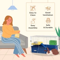 PawHut 18.5" Small Animal Cage with Water Bottle, Food Dish, Platform, Ramp, Blue(m-6)