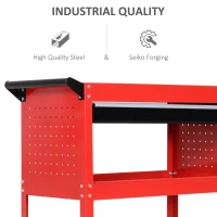 HOMCOM Tool Cart on Wheels, Utility Cart with Wheels, Ball Bearing Drawer, Storage Trays for Garage, Warehouse, Workshop, Red(m-6)