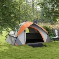 Outsunny 3000mm Waterproof Camping Tent for 2 Man, with Sewn-in Groundsheet and Carry Bag, Grey and Orange(m-8)