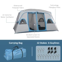 Outsunny 4-8 Person Family Tent, Camping Tent with 2 Room Mesh Windows, Easy Set Up for Outdoor, Grey(m-9)