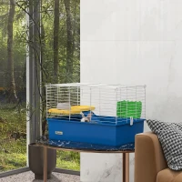 PawHut 18.5" Small Animal Cage with Water Bottle, Food Dish, Platform, Ramp, Blue(m-8)