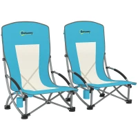 Outsunny Set of 2 Folding Beach Chairs with Mesh Back, Carry Bag and Cup Holder for Outdoor Camping Lawn, 27.6" x 22.8" x 31.1"(m-11)