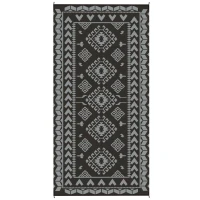Outsunny Reversible Outdoor Rug, Waterproof Plastic Straw with Carry Bag, 9' x 18', Black & Gray Rhombus Patchwork(m-12)