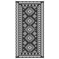Outsunny Reversible Outdoor Rug, Waterproof Plastic Straw with Carry Bag, 9' x 18', Black & White Rhombus Patchwork(m-12)