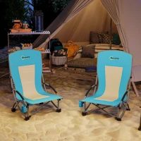 Outsunny Set of 2 Folding Beach Chairs with Mesh Back, Carry Bag and Cup Holder for Outdoor Camping Lawn, 27.6" x 22.8" x 31.1"(m-9)