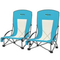 Outsunny Set of 2 Folding Beach Chairs with Mesh Back, Carry Bag and Cup Holder for Outdoor Camping Lawn, 27.6" x 22.8" x 31.1"(m-2)