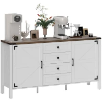 HOMCOM 59" Buffet Cabinet, Farmhouse Sideboard with Thick Top, 2 Barn Doors, 4 Drawers and 2 Adjustable Shelves, White(m-11)