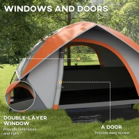Outsunny 3000mm Waterproof Camping Tent for 2 Man, with Sewn-in Groundsheet and Carry Bag, Grey and Orange(m-6)