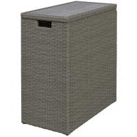 Outsunny 17-Gallon Small Deck Box, Wicker Outdoor Storage Box with Acacia Wood Top for Patio Cushions and Garden Tools, Gray(m-1)