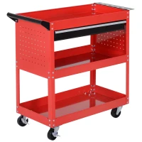 HOMCOM Tool Cart on Wheels, Utility Cart with Wheels, Ball Bearing Drawer, Storage Trays for Garage, Warehouse, Workshop, Red(m-10)