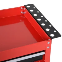 HOMCOM Tool Cart on Wheels, Utility Cart with Wheels, Ball Bearing Drawer, Storage Trays for Garage, Warehouse, Workshop, Red(m-9)
