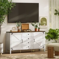 HOMCOM 59" Buffet Cabinet, Farmhouse Sideboard with Thick Top, 2 Barn Doors, 4 Drawers and 2 Adjustable Shelves, White(m-9)