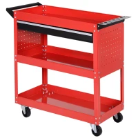 HOMCOM Tool Cart on Wheels, Utility Cart with Wheels, Ball Bearing Drawer, Storage Trays for Garage, Warehouse, Workshop, Red(m-2)