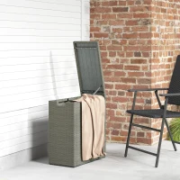 Outsunny 17-Gallon Small Deck Box, Wicker Outdoor Storage Box with Acacia Wood Top for Patio Cushions and Garden Tools, Gray(m-9)