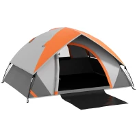 Outsunny 3000mm Waterproof Camping Tent for 2 Man, with Sewn-in Groundsheet and Carry Bag, Grey and Orange(m-11)