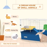 PawHut 18.5" Small Animal Cage with Water Bottle, Food Dish, Platform, Ramp, Blue(m-4)