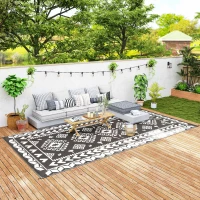 Outsunny Reversible Outdoor Rug, Waterproof Plastic Straw with Carry Bag, 9' x 18', Black & White Rhombus Patchwork(m-11)
