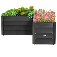 Outsunny 45" x 45" x 17" L-Shaped Galvanized Steel Raised Garden Bed for Vegetables, Flowers, Herbs, Dark Grey(m-9)