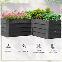 Outsunny 45" x 45" x 17" L-Shaped Galvanized Steel Raised Garden Bed for Vegetables, Flowers, Herbs, Dark Grey(m-5)