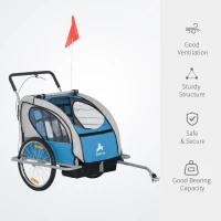 Aosom Child Bike Trailer Kid Bicycle Trailer with Adjustable Handlebar 2-Seater Blue and Black(m-5)
