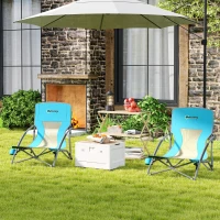 Outsunny Set of 2 Folding Beach Chairs with Mesh Back, Carry Bag and Cup Holder for Outdoor Camping Lawn, 22.8" x 21.7" x 24.4"(m-10)