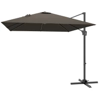 Outsunny 8'x8' Square Patio Hanging Offset Umbrella, Outdoor Cantilever Parasol w/ Cross Base, Tan(m-2)