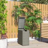 Outsunny 17-Gallon Small Deck Box, Wicker Outdoor Storage Box with Acacia Wood Top for Patio Cushions and Garden Tools, Gray(m-10)