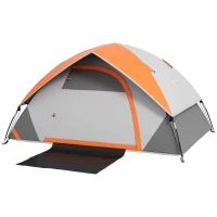 Outsunny 3000mm Waterproof Camping Tent for 2 Man, with Sewn-in Groundsheet and Carry Bag, Grey and Orange(m-2)