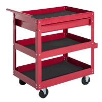 HOMCOM 3-Tier Rolling Tool Cart with Drawer and Side Box, 132 LBS Capacity Steel Utility Cart, Mobile Service Tool Organizer for Garage, Warehouse, Workshop, Red(m-2)