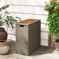 Outsunny 17-Gallon Small Deck Box, Wicker Outdoor Storage Box with Acacia Wood Top for Patio Cushions and Garden Tools, Teak(m-8)