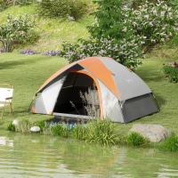 Outsunny 3000mm Waterproof Camping Tent for 2 Man, with Sewn-in Groundsheet and Carry Bag, Grey and Orange(m-1)