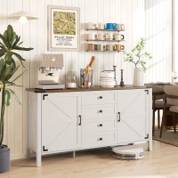 HOMCOM 59" Buffet Cabinet, Farmhouse Sideboard with Thick Top, 2 Barn Doors, 4 Drawers and 2 Adjustable Shelves, White(m-1)