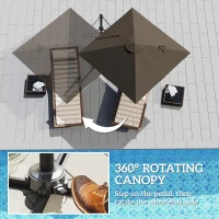 Outsunny 8'x8' Square Patio Hanging Offset Umbrella, Outdoor Cantilever Parasol w/ Cross Base, Tan(m-4)