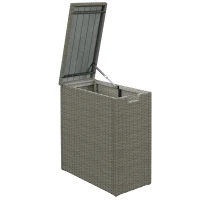 Outsunny 17-Gallon Small Deck Box, Wicker Outdoor Storage Box with Acacia Wood Top for Patio Cushions and Garden Tools, Gray(m-12)