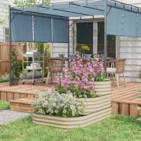 Outsunny 3-Tier Raised Garden Bed Set w/ Safety Edging, Open Bottom for Vegetables, Herbs, Flowers, 62.25" x 43" x 32.25", Cream(m-9)